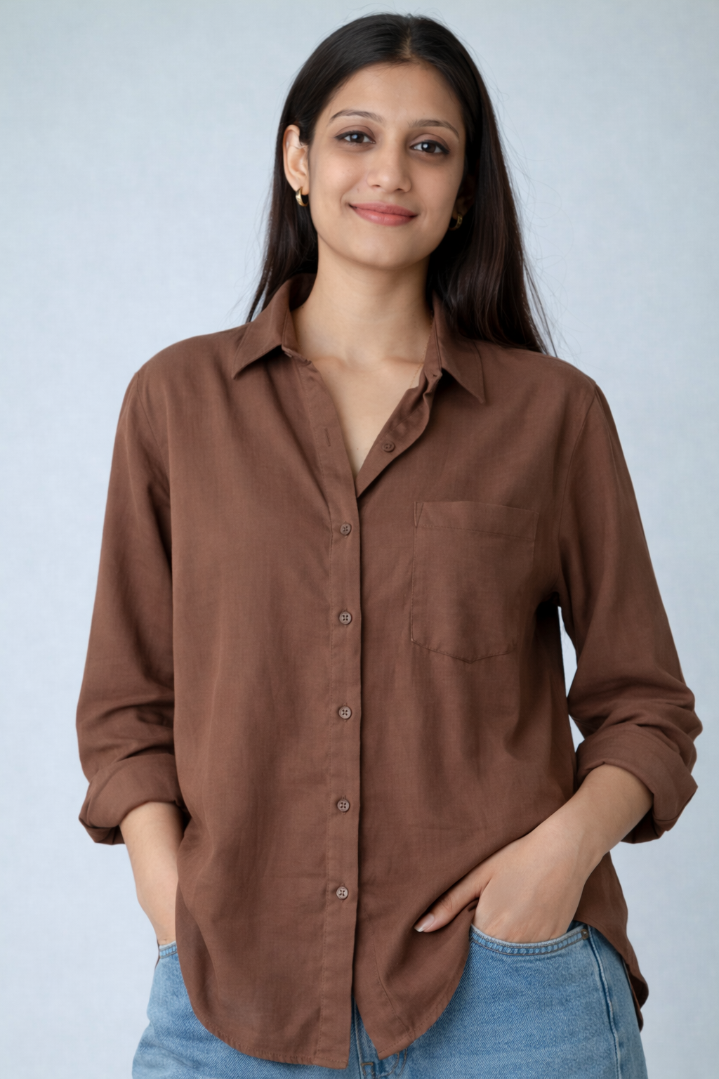 Classic Brown Oversized Cotton Shirt
