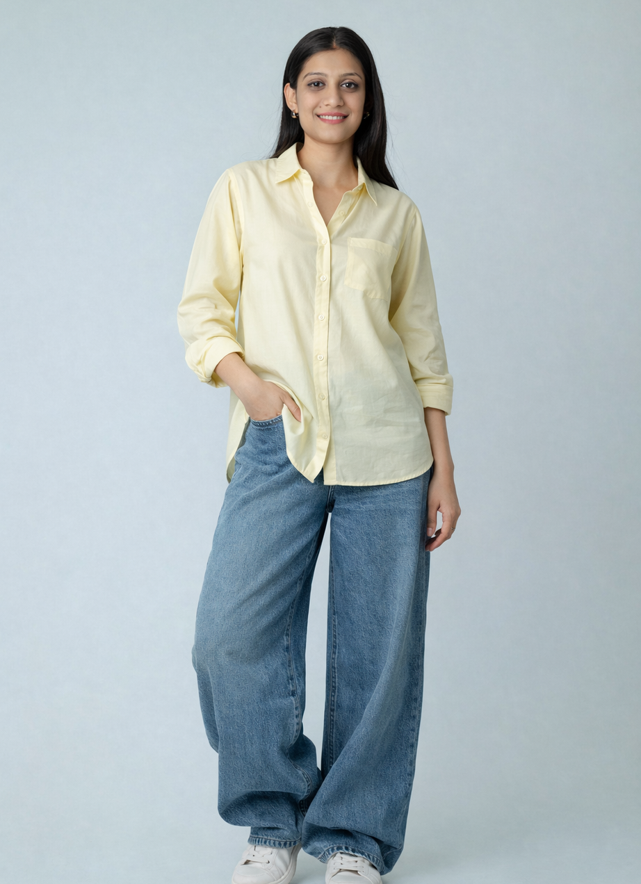 Soft Lemon Oversized Cotton Shirt