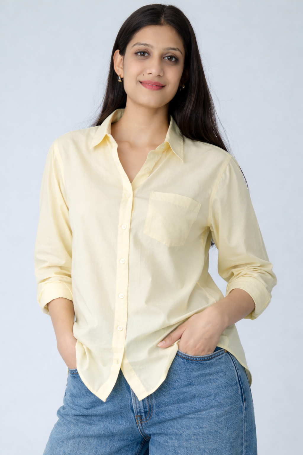 Soft Lemon Oversized Cotton Shirt